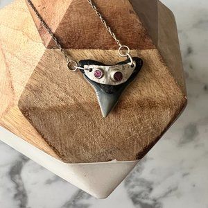 Handcrafted Shark Tooth Necklace with Sterling Silver + Gemstones